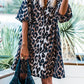 Leopard Puff Sleeve Buttons Front Shirt Dress