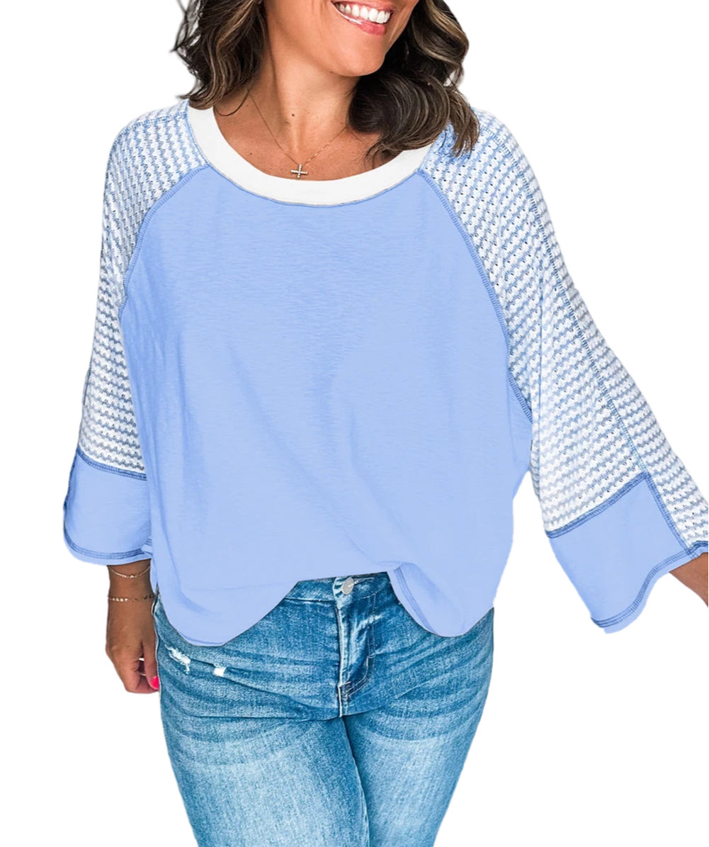 Striped Bracelet Sleeve Raglan Patchwork Top