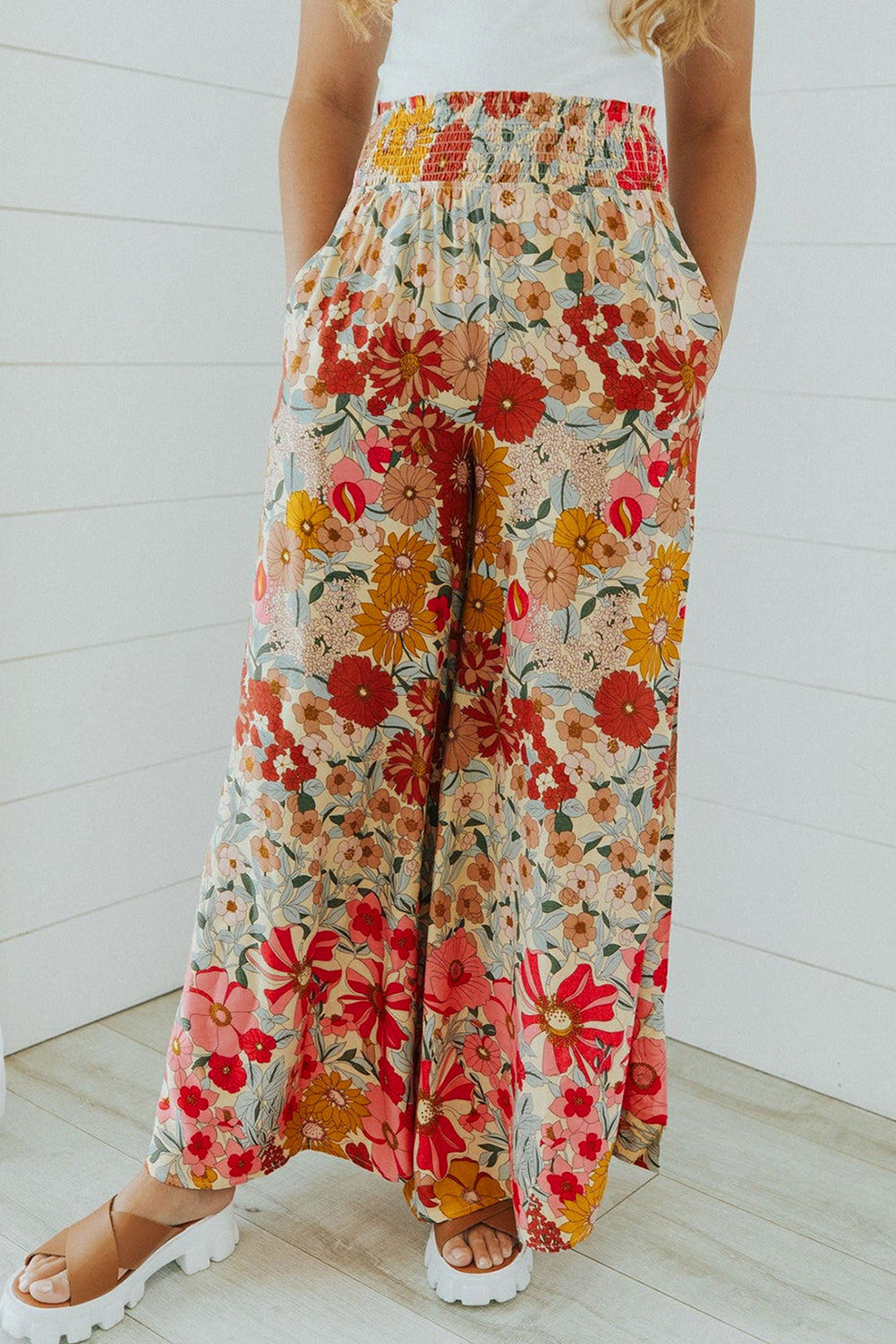 Boho Floral Smocked Waist Super Loose Pants