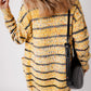 Striped Pom Pom Knit Open Front Long Cardigan