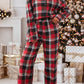 Christmas Checkered Pattern Loose Shirt and Pants Lounge Set