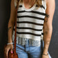 Stripe Loose Knit Fringe Tank Top