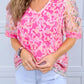 Flowery Mesh Short Puff Sleeve Blouse