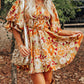 Ruffled Puff Short Sleeve Floral Dress