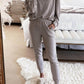 Long Puff Sleeve Top Pocketed Casual Two Piece Set
