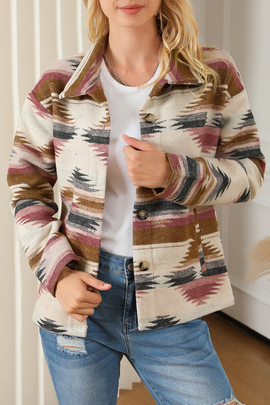 Aztec Print Button Up Long Sleeve Jacket