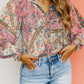 Vintage Floral Print Puff Sleeve Buttoned Shirt