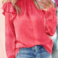 Crinkled Textured Ruffled Puff Sleeve Blouse