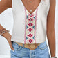 Floral Embroidered Knot Straps Textured Tank Top