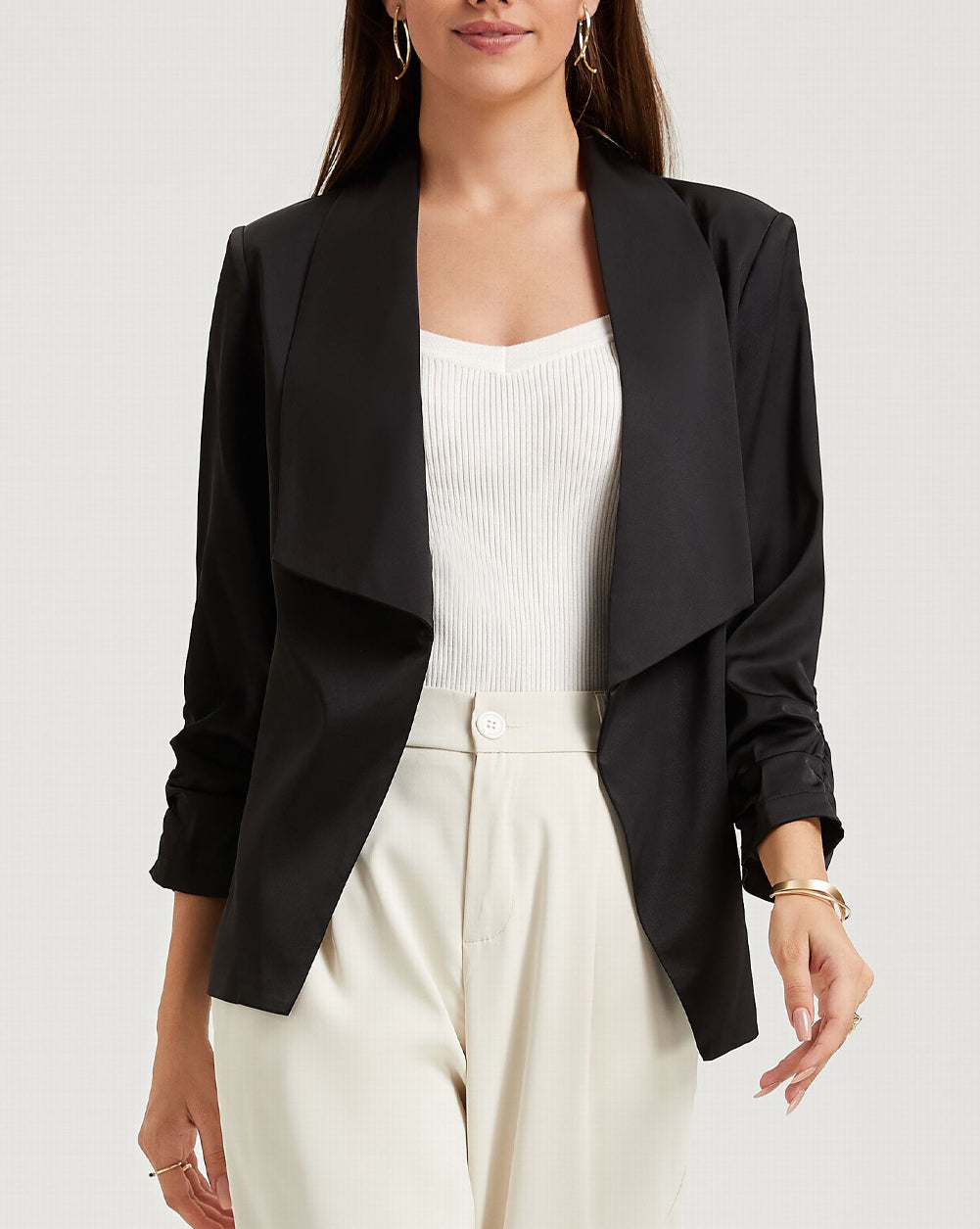 Solid Lapel Collar Satin Blazer