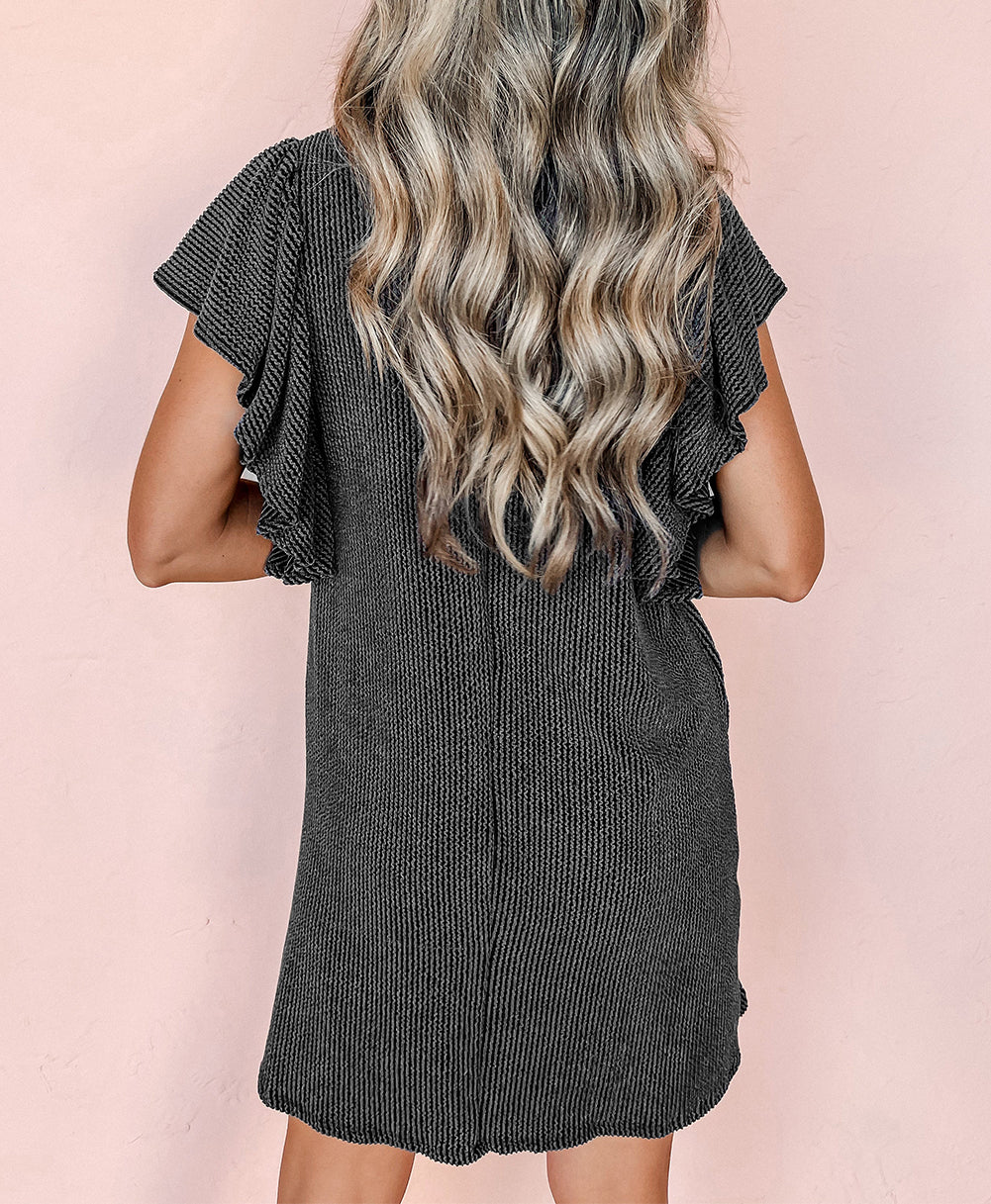 Textured Ruffled Flutter Sleeve Mini Dress