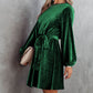 Tie Waist Crinkle Velvet Dress