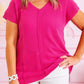Plus Size Waffle Knit Seamed V Neck T-shirt