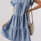 Ruffle Short Sleeve Tiered A-line Denim Dress