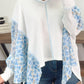 Abstract Floral Patchwork Batwing Sleeve V Neck Blouse