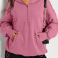 Solid Kangaroo Pocket Half Zipper Oversized Hoodie