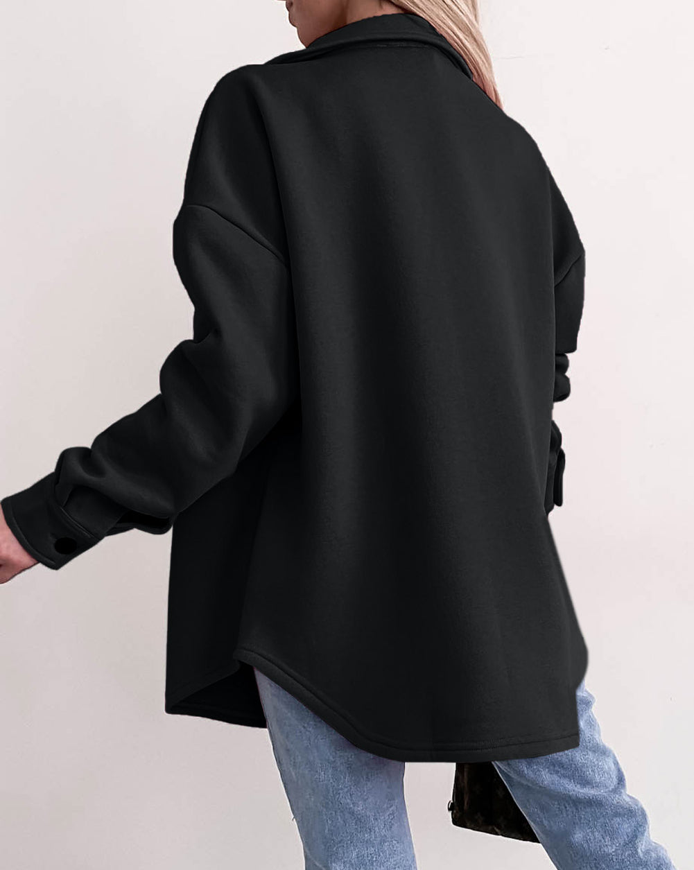 Solid Color Pocketed Button up Long Sleeve Shacket