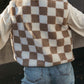 Checkered Sherpa Collared Jacket Vest