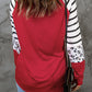 Heart Print Striped Leopard Colorblock Sleeve Top
