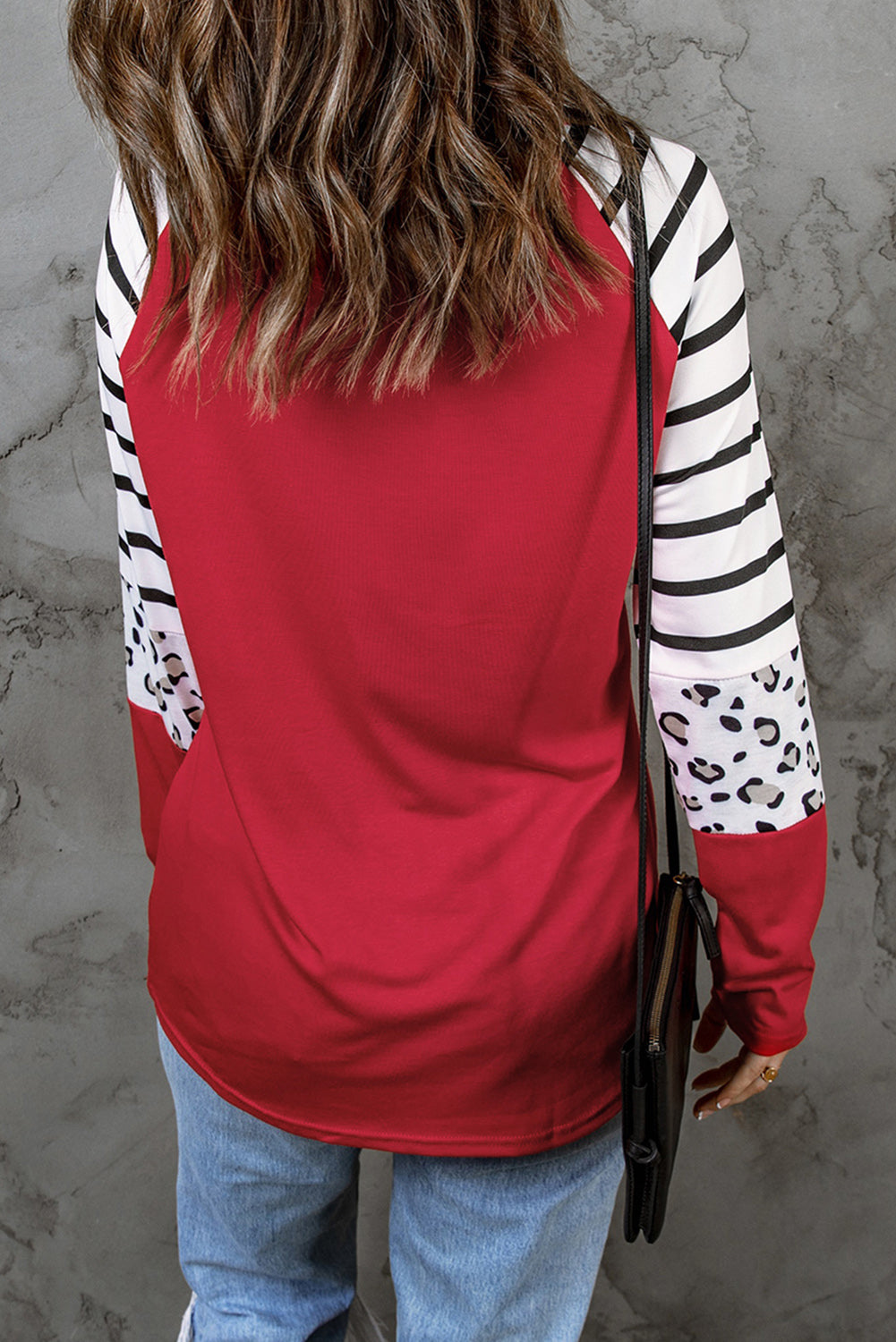 Heart Print Striped Leopard Colorblock Sleeve Top