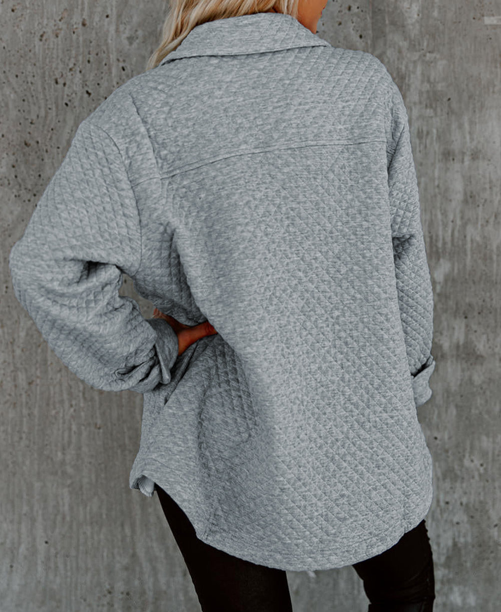 Lattice Texture Retro Flap Pocket Button Shacket