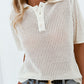 Beige Knitted Eyelets Short Sleeve Polo Shirt
