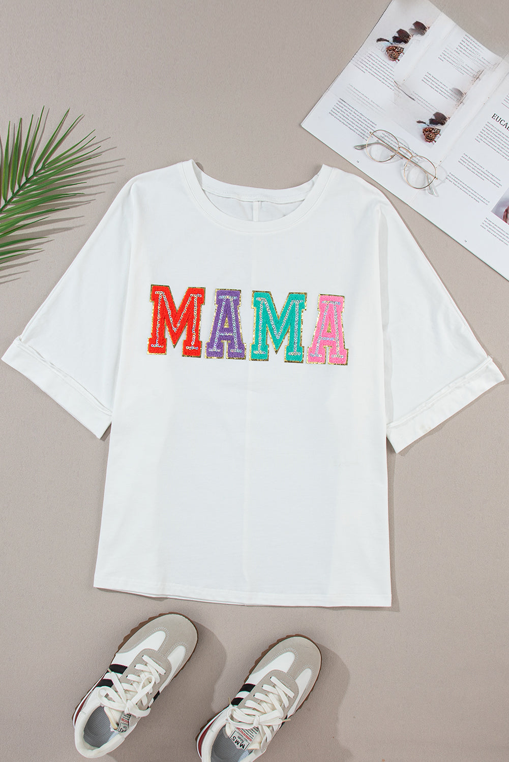 MAMA Chenille Patched Crew Neck T Shirt