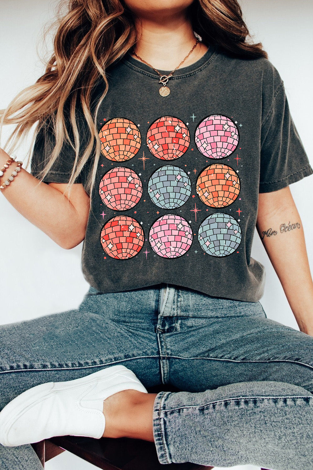 Disco Balls Print Crew Neck T Shirt