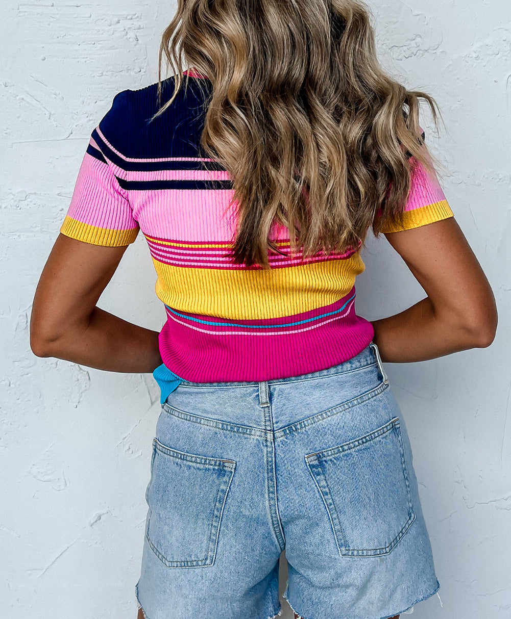 Mixed Stripes Ribbed Knit Top