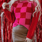 Checkered Pattern Heart Detail Textured Sweater