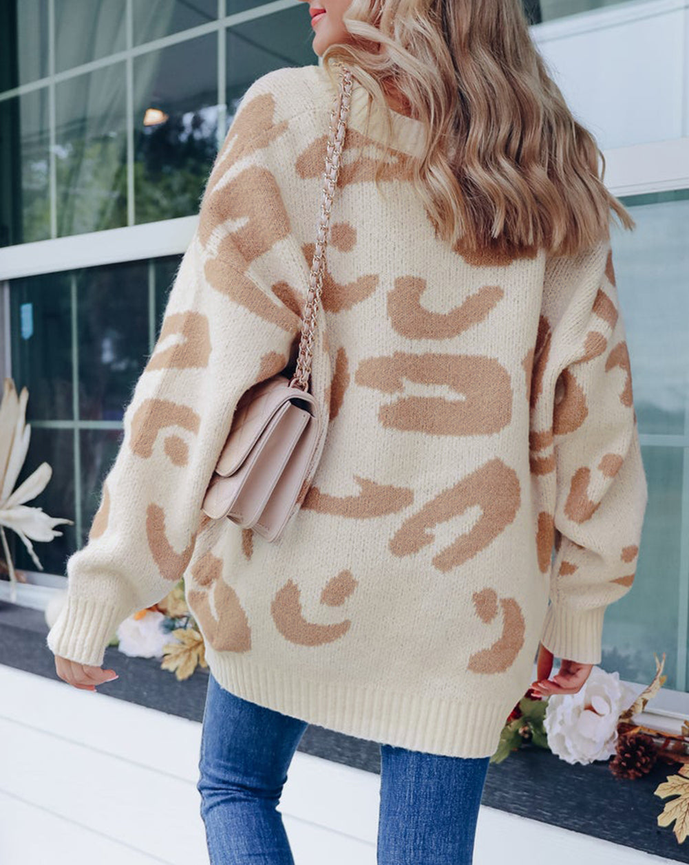Slouchy Leopard V Neck Buttoned Cardigan