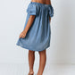 Off-shoulder Ruffle Sleeves Chambray Dress
