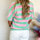 Stripe Colorblock Cuffed Sleeve Loose Tee