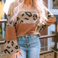 Leopard Colorblock Patchwork V-Neck Loose Sleeve Knit Top