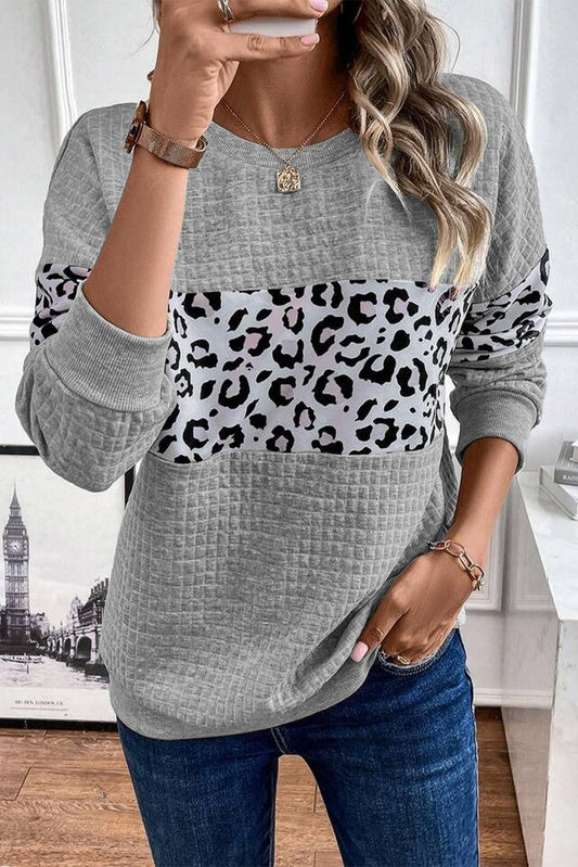 Leopard Quilted Patchwork Crew Neck Sweatshirt