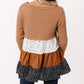 Ribbed Long Sleeve Dotted Tiered Ruffled Flowy Top