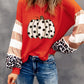 Polka Dot Pumpkin Print Leopard Stripe Colorblock Top