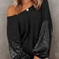 Sequin Patchwork Sleeve Open Back Waffle Knit Top