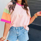 Color Block Stitching Sleeve Round Neck Oversize Top