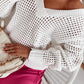 Hollow Out Knitted Loose Fit V Neck Sweater