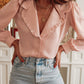 Frilled Lapel Collar Button-Up Puff Sleeve Shirt