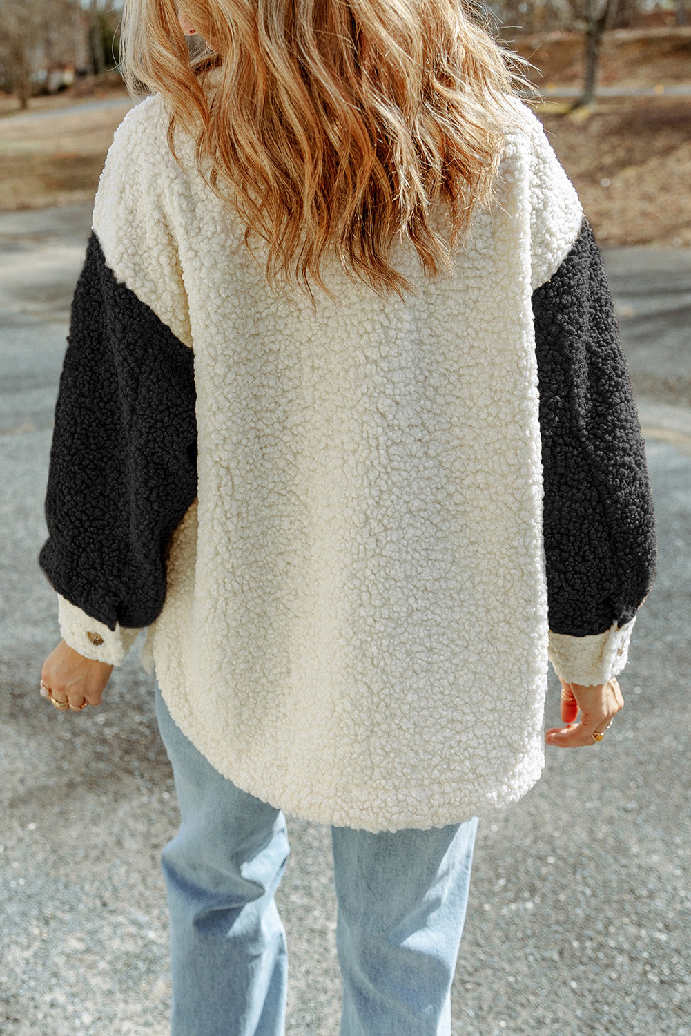 Color Block Sherpa Shacket with Pockets