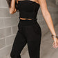 Black Smocked Tube Top and High Waist Pants Set