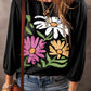 Flower Print Bracelet Sleeve Round Neck Top