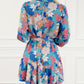 Floral Print Lantern Sleeve Belted Shirt Dress