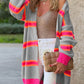 Printed Ribbed Long Knitted Cardigan