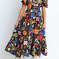 Retro Floral Printed Split Neck Maxi Dress
