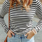 Striped Print Textured Knit Long Sleeve Tee