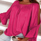 Lace Crochet Cut-Out Bracelet Sleeve Ruffle Blouse