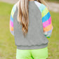 Sequin Color Block Raglan Sleeve Pullover Sweatshirt